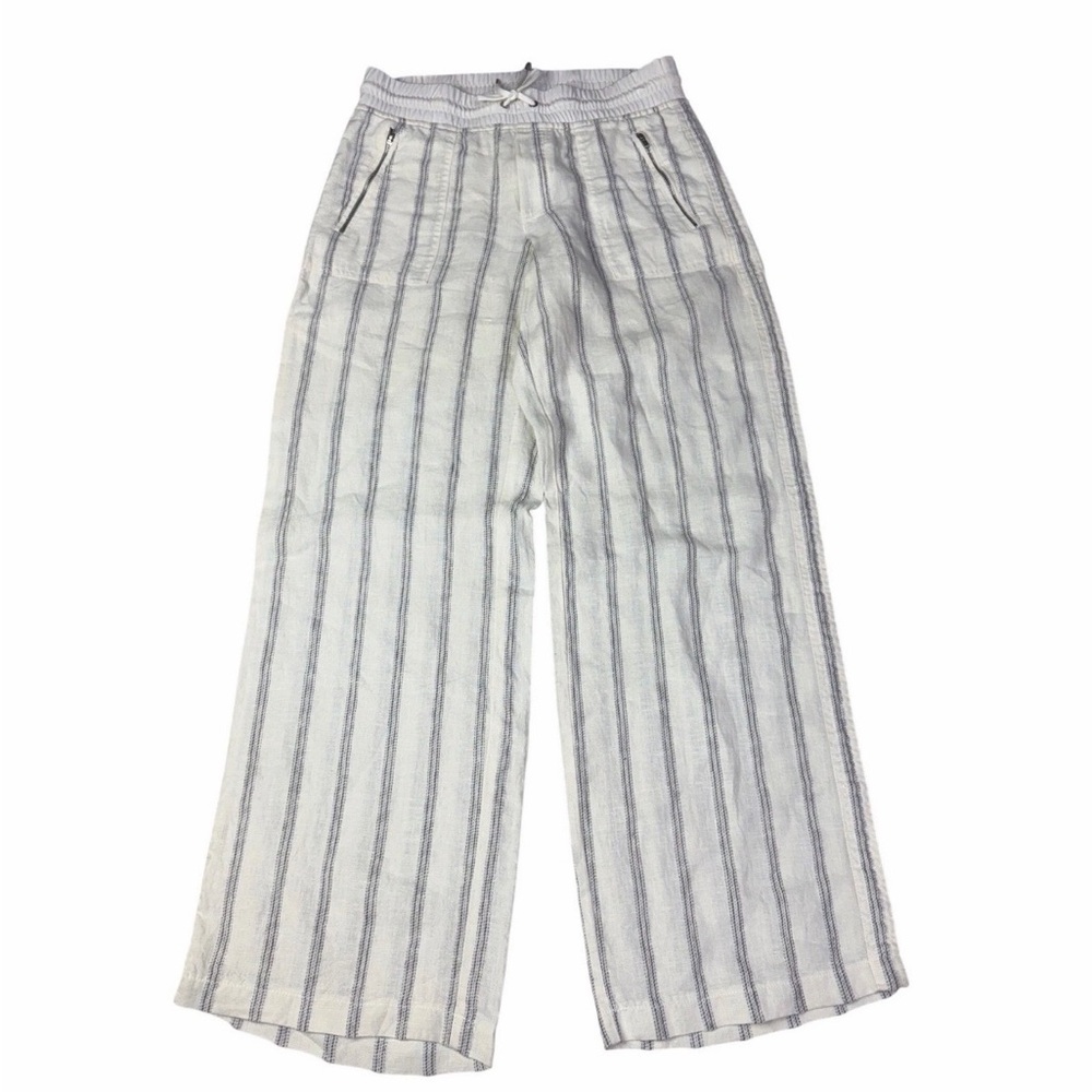 Athleta striped wide-leg linen trousers with adjustable drawstring/  zip pocket - Picture 2 of 5